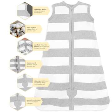 Burt's Bees Baby Baby Beekeeper Wearable Blanket, 100% Organic Cotton, Swaddle Transition Sleeping Bag, Light Grey Stripe, Small