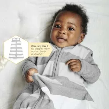 Burt's Bees Baby Baby Beekeeper Wearable Blanket, 100% Organic Cotton, Swaddle Transition Sleeping Bag, Light Grey Stripe, Small