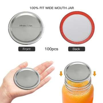 100-Count, WIDE Mouth Canning Lids for Ball, Kerr Jars - Split-Type Metal Mason Jar Lids for Canning - Food Grade Material, 100% Fit & Airtight for Wide Mouth Jars (86mm)