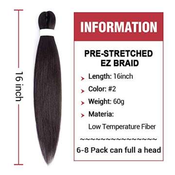 Braiding Hair Pre stretched 16inch 8packs Pre stretched Braiding Hair Crochet Braids Hair Yaki Braiding Hair Extension (#4, 16inch,8pcs)