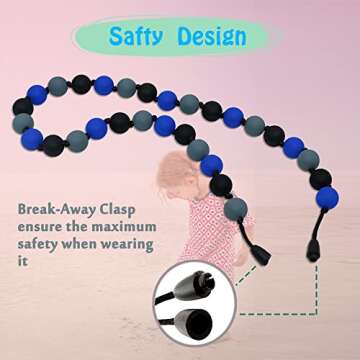 Sensory Chew Necklace for Kids, Chewy Necklaces 2Pcs for Boys and Girls with Autism ADHD SPD, Silicone Fidget Necklace for Toddler Teens to Reduces Anxiety and Stress