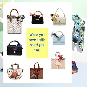 SansHeBe 2 Pack Silk Purse Scarf For Handbags Head Hair Ribbon Fashion Skinny Scarf For Women 47in Long Neckerchief