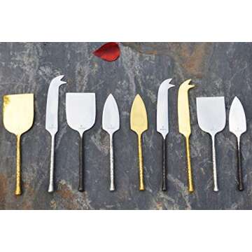 LINZOM Cheese Knife Set, 18/10 Stainless Steel, Hand Forged, Gold, Teardrop Edge, Set of 3