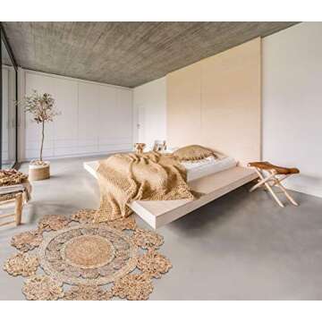 Green Decore Handmade Braided Round Natural Fiber Jute Rug (Banaras Natural, 5 feet Diameter)