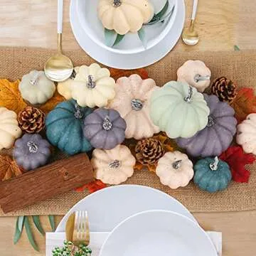 DomeStar Artificial Pumpkins, 15PCS Assorted Rustic Harvest Artificial Pumpkins Mini Fake Pumpkins Foam Pumpkins Halloween Thanksgiving Fall Harvest Decorations