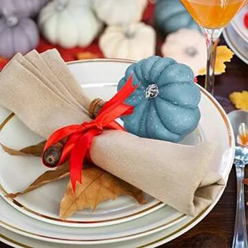 DomeStar Artificial Pumpkins, 15PCS Assorted Rustic Harvest Artificial Pumpkins Mini Fake Pumpkins Foam Pumpkins Halloween Thanksgiving Fall Harvest Decorations