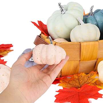 DomeStar Artificial Pumpkins, 15PCS Assorted Rustic Harvest Artificial Pumpkins Mini Fake Pumpkins Foam Pumpkins Halloween Thanksgiving Fall Harvest Decorations