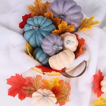 DomeStar Artificial Pumpkins, 15PCS Assorted Rustic Harvest Artificial Pumpkins Mini Fake Pumpkins Foam Pumpkins Halloween Thanksgiving Fall Harvest Decorations