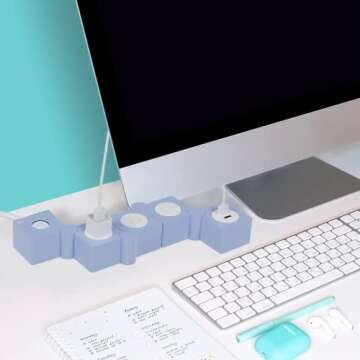 iJoy Flexible Power Strip - 3 AC Outlets and 2 USB Charging Ports with Blue Extension Cord, Power Strips with Surge Protection, Decorative Surge Protector Outlet Extender for Home, Office, and More