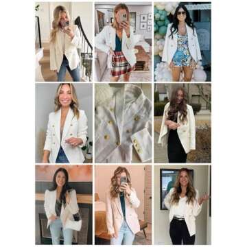 Happy Sailed Tweed Blazers for Women Trendy Casual Lapel Collar Double Breasted Blazer Jackets Formal Office Long Sleeve Open Front Professional Business Work Suits White Large