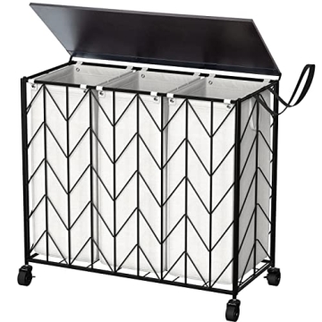 WOWLIVE Laundry Basket with Wheels, 142L Laundry Hamper Organizer with Stylish Wooden Lid, Removable...