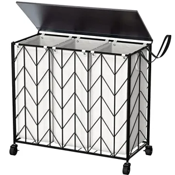 WOWLIVE Laundry Basket with Wheels, 142L Laundry Hamper Organizer with Stylish Wooden Lid, Removable...