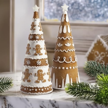 Bunny Chorus Christmas Decorations Indoor, 2Pcs Gingerbread Epoxy Resin Cone Christmas Trees, Christ...