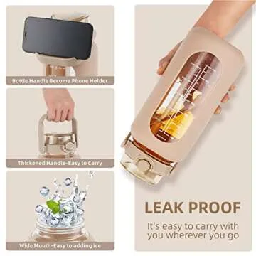 SIEROZUR 74oz Glass Water Bottle with Straw 2.2L Large Gallon Motivational Water Bottle with Handle and Time Marker Wide Mouth Water Jug with Silicone Sleeve