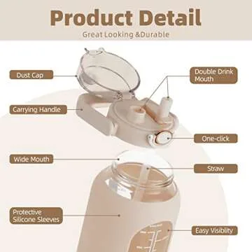 SIEROZUR 74oz Glass Water Bottle with Straw 2.2L Large Gallon Motivational Water Bottle with Handle and Time Marker Wide Mouth Water Jug with Silicone Sleeve