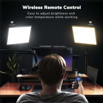 Dazzne 2Pack Keylight LED Video Light with Desk Clamp Stand Lighting Kit with Wireless Remote,15.4" LED Panel 3000K-8000K 45W 3600LM Dimmable Brightness Soft Light for YouTube,Photography,Streaming
