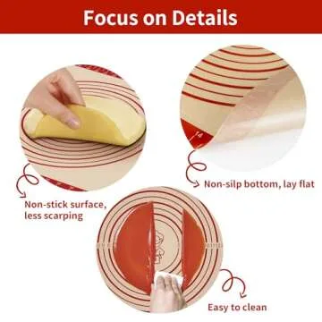 Silicone Baking Mat, Non-Stick Reusable Pastry Dough Rolling Mat, Heat-Resistant Silicone Mat For Baking Pizza, Bread, Cookies, Chocolate, Cake, Biscuits, Cookies Dishwasher-Safe