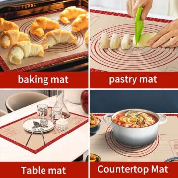 Silicone Baking Mat, Non-Stick Reusable Pastry Dough Rolling Mat, Heat-Resistant Silicone Mat For Baking Pizza, Bread, Cookies, Chocolate, Cake, Biscuits, Cookies Dishwasher-Safe