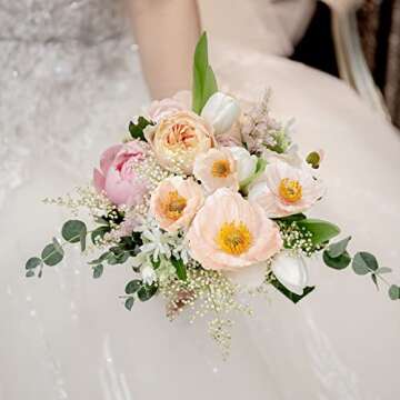 Kainonnan Artificial Flowers 5Pcs Poppies Flowers Artificial Silk Flowers for Home Office Wedding Outdoor Decor (Champagne)