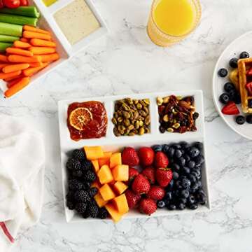 Juvale 4 Pack White Ceramic Divided Plates with Sauce Compartments – Fondue Plates for Appetizers,...