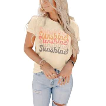 INFITTY Womens Summer Casual Tops Funny Letters Print T Shirts Loose Short Sleeve Shirts Cute Sunshi...