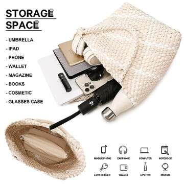 Queenoris Fashion Woven Tote Bag for Women, Shopper Bag Soft Vegan Leather Hand-woven Handbag with Purse