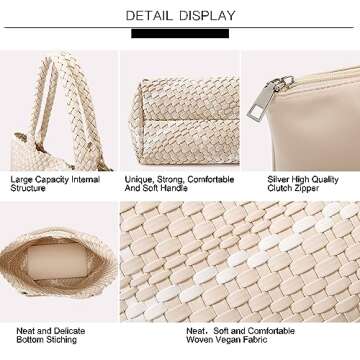 Queenoris Fashion Woven Tote Bag for Women, Shopper Bag Soft Vegan Leather Hand-woven Handbag with Purse