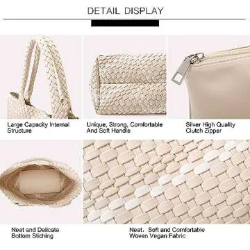 Queenoris Fashion Woven Tote Bag for Women, Shopper Bag Soft Vegan Leather Hand-woven Handbag with Purse