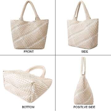 Queenoris Fashion Woven Tote Bag for Women, Shopper Bag Soft Vegan Leather Hand-woven Handbag with Purse