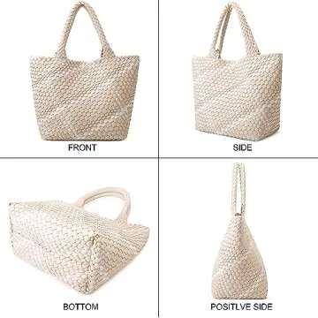 Queenoris Fashion Woven Tote Bag for Women, Shopper Bag Soft Vegan Leather Hand-woven Handbag with Purse