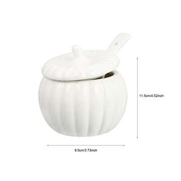 Cabilock Ceramic Soup Bowl with Lid Spoon Saucer Steamed Egg Bowl Pumpkin Shaped Dessert Pot Seasoning Jar Dip Bowl Plate Dish Kitchen Gadgets White