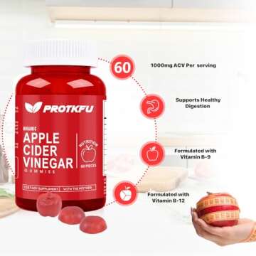 ProTKFU Apple Cider Vinegar Gummies, 120 Count Max Strength 1000mg ACV Gummies with Vitamin B12 & B6...