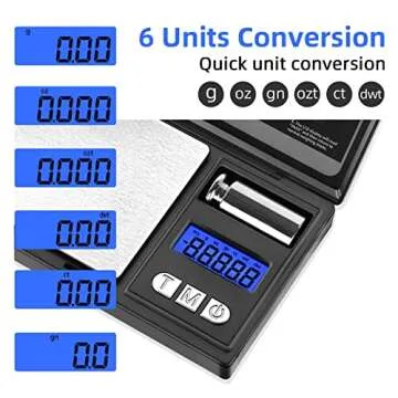 THINKSCALE 𝗚𝗿𝗮𝗺 𝗦𝗰𝗮𝗹𝗲, 𝟮𝟬𝟬𝗴/𝟬.𝟬𝟭𝗴 Mini Pocket Scale with 6 Units, Steelyards, Tare, Scales Digital Weight Grams for Jewelry, Medicine, Coffee, Herb, Cal Weight Included