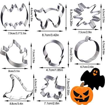Halloween Cookie Cutter Set 8 Pack Stainless Steel Cookie Cutters Biscuit Shape Molds for Baking Pumpkin,Wizard,Bat,Ghost,Cat,Spider,Skull,Hat Party Decorations Trick or Treat Supplies