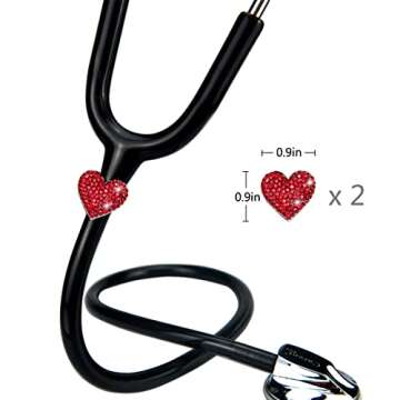 HEYGOO 2 Pack Spark Bling Love Heart Stethoscope Charms, Custom Stethoscope Id Name Tag Charm, Silvery RN Nurse Stethoscope Charm for Littman and More (Red)