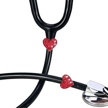HEYGOO 2 Pack Spark Bling Love Heart Stethoscope Charms, Custom Stethoscope Id Name Tag Charm, Silvery RN Nurse Stethoscope Charm for Littman and More (Red)