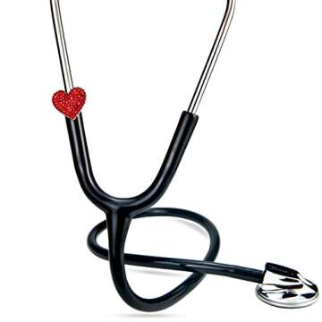 HEYGOO 2 Pack Spark Bling Love Heart Stethoscope Charms, Custom Stethoscope Id Name Tag Charm, Silvery RN Nurse Stethoscope Charm for Littman and More (Red)