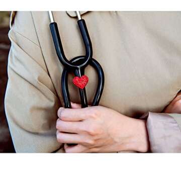 HEYGOO 2 Pack Spark Bling Love Heart Stethoscope Charms, Custom Stethoscope Id Name Tag Charm, Silvery RN Nurse Stethoscope Charm for Littman and More (Red)