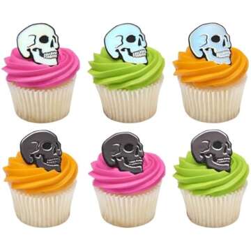 Decopac Metallic Shimmer Skull Cupcake Rings for Halloween
