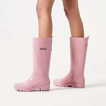 planone Tall Rain Boots Women Fashion Waterproof Boots for Women Light Outdoor Garden Shoes Muck Boots for Ladies Non Slip Work Shoes Rubber Boots with Premium Comfort Insole