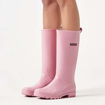 planone Tall Rain Boots Women Fashion Waterproof Boots for Women Light Outdoor Garden Shoes Muck Boots for Ladies Non Slip Work Shoes Rubber Boots with Premium Comfort Insole