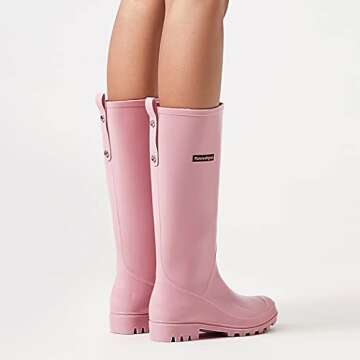 planone Tall Rain Boots Women Fashion Waterproof Boots for Women Light Outdoor Garden Shoes Muck Boots for Ladies Non Slip Work Shoes Rubber Boots with Premium Comfort Insole