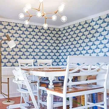 Denim Blue Feather Flock Removable Wallpaper for Home Decor