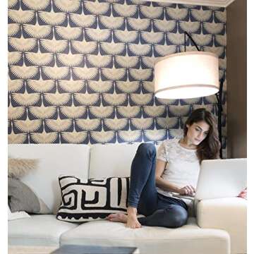 Denim Blue Feather Flock Removable Wallpaper for Home Decor