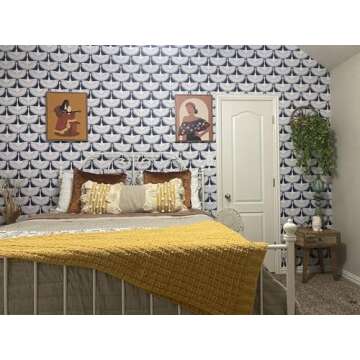 Denim Blue Feather Flock Removable Wallpaper for Home Decor