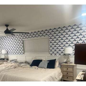 Denim Blue Feather Flock Removable Wallpaper for Home Decor