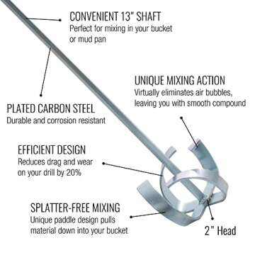 13" Paint & Drywall Mud Mixer - LEVEL5 | 13" Shaft, 2" Head | Pro-Grade | in-Hand Drill Attachment P...