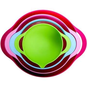 Yopay Set of 16 Plastic Mixing Bowls, Kitchen Nesting Bowls for Travel Trailer RV Camping, 2 Mixing Bowls, 1 Colander Mesh Strainer with Handles, 1 Sifter and 12 Measuring Cups for Baking Cooking