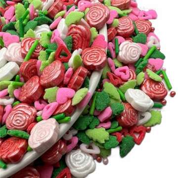 SE Si&Moos Valentine’s Day Sprinkles-Edible Hearts and Roses Sprinkles, Red Pink and Green Sprinkles, Pink and Red Heart Confetti Sprinkles for Cake Decorations, Baking, Ice Cream, Cookies, Cupcake Toppers 3 OZ