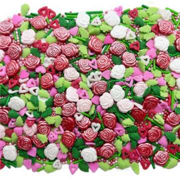 SE Si&Moos Valentine’s Day Sprinkles-Edible Hearts and Roses Sprinkles, Red Pink and Green Sprinkles, Pink and Red Heart Confetti Sprinkles for Cake Decorations, Baking, Ice Cream, Cookies, Cupcake Toppers 3 OZ